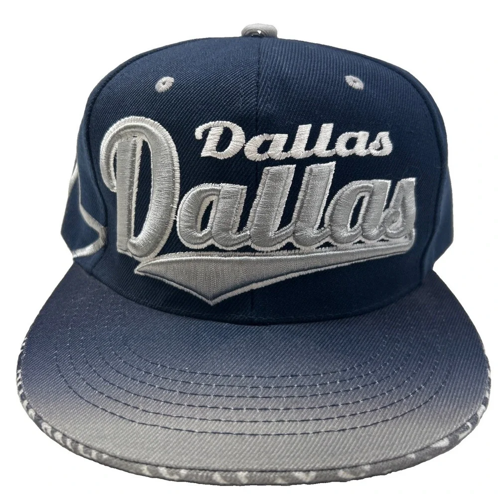 Leader of the Game Dallas Script Snapback Hat Navy Blue Adjustable Embroidered